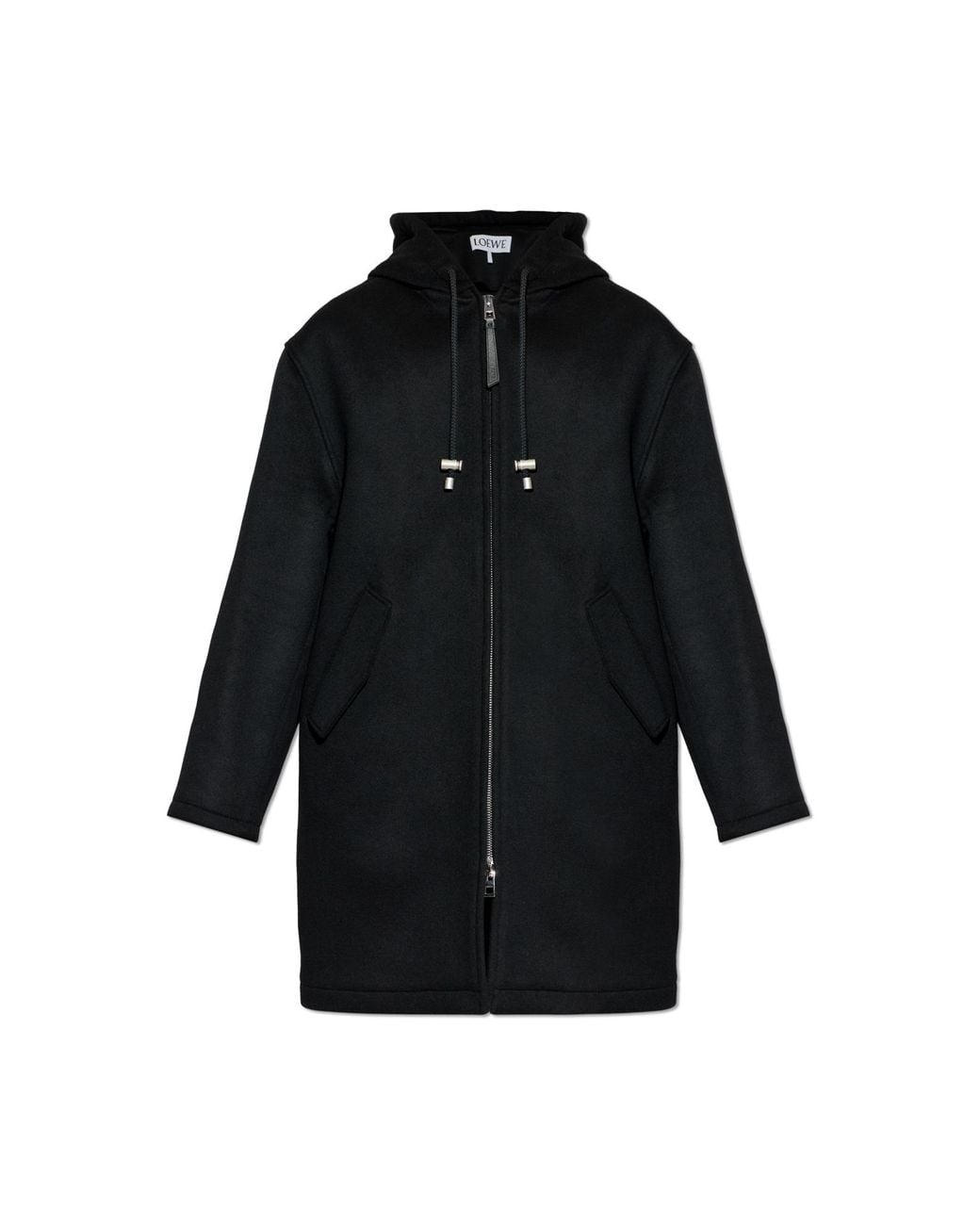 Loewe Black Wool Coat With Hood for men