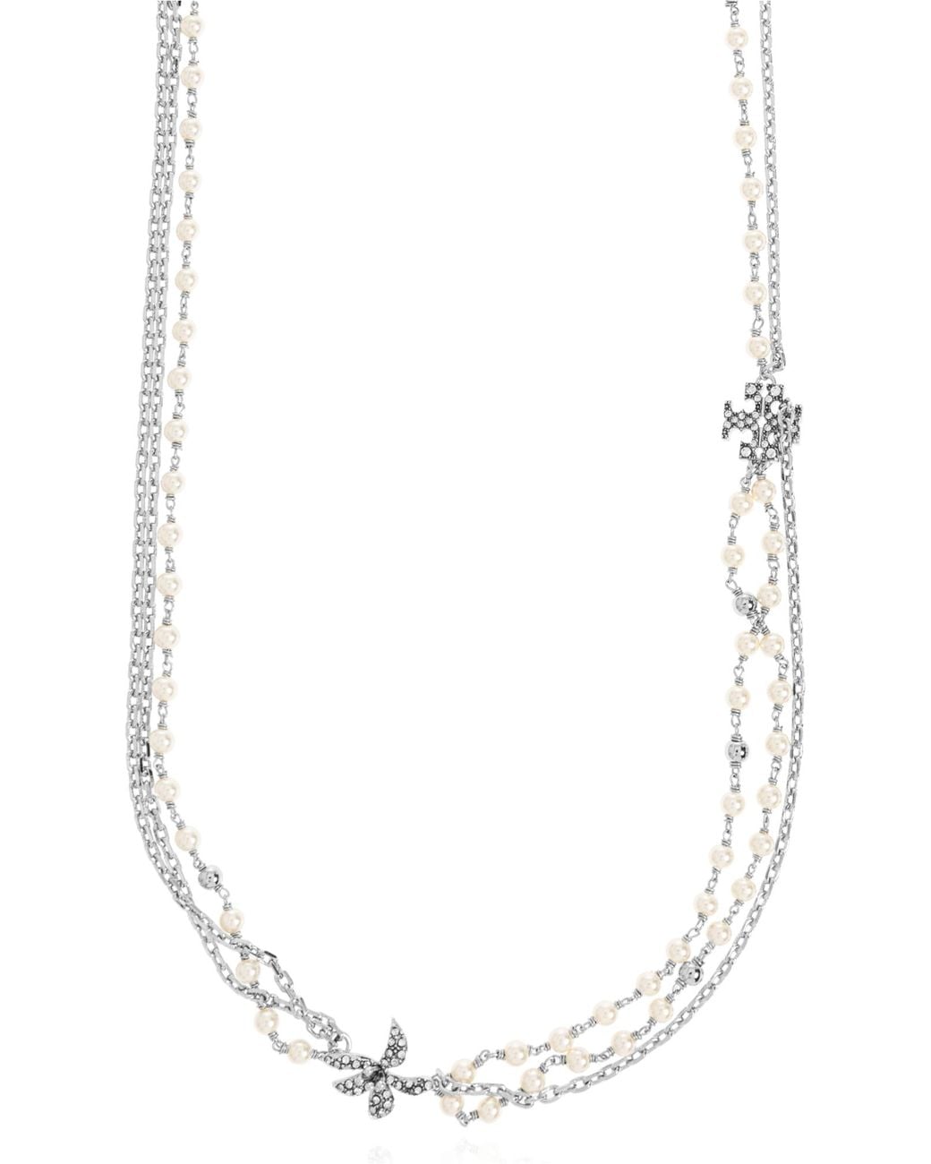 Tory Burch White Short Necklace With Glass Pearls