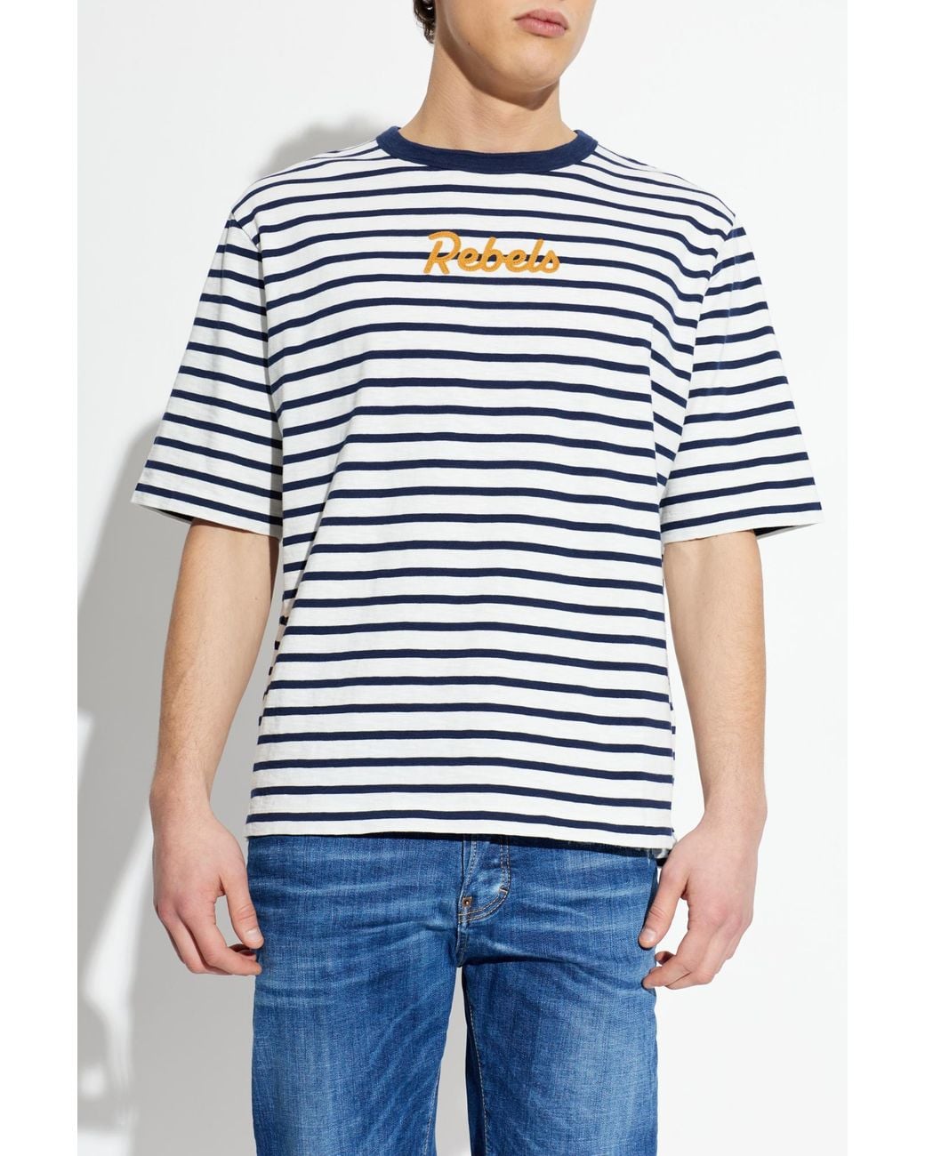 DSquared² Blue T-Shirt With A Striped Pattern for men