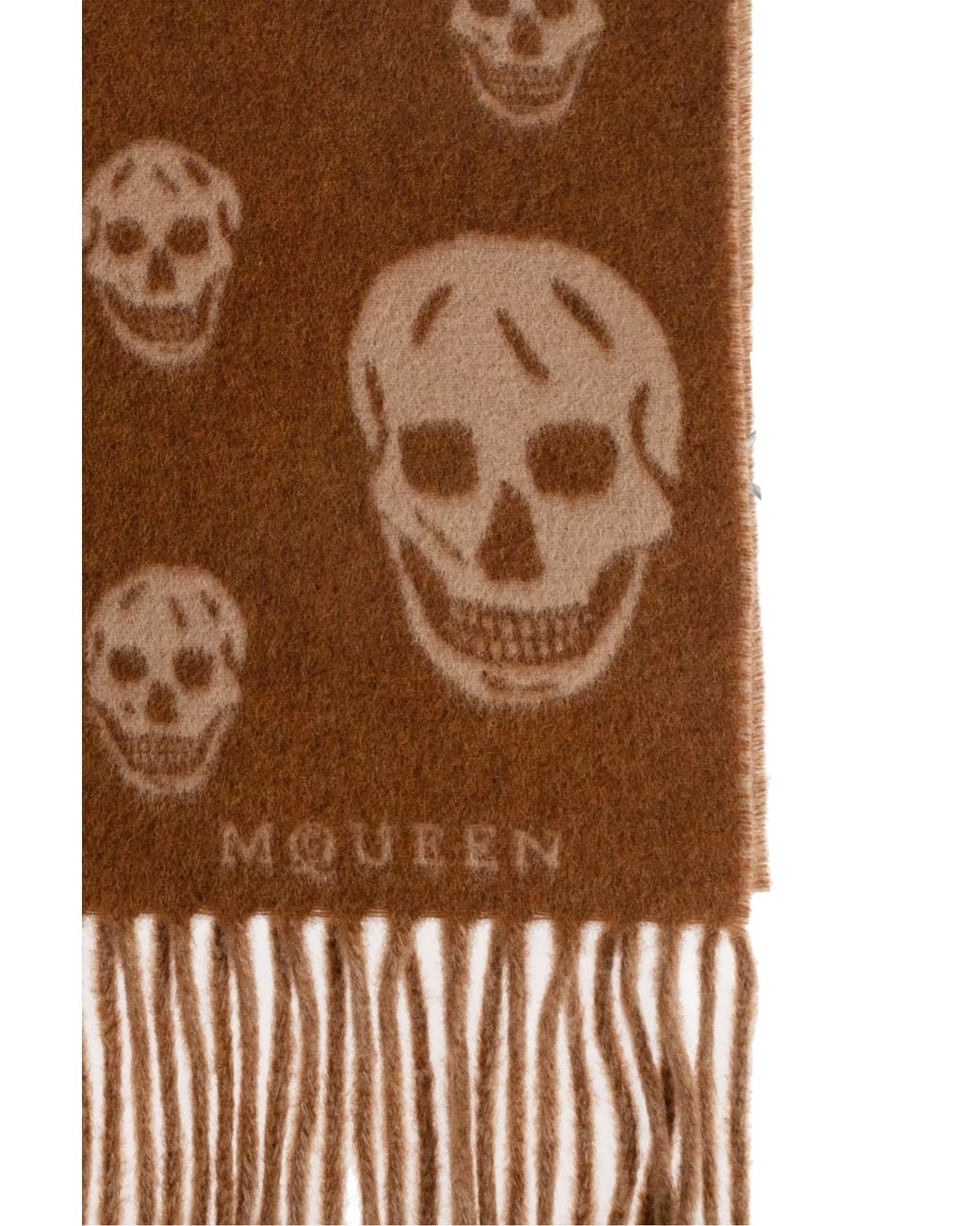 McQueen Brown Scarf With Skull Motif for men