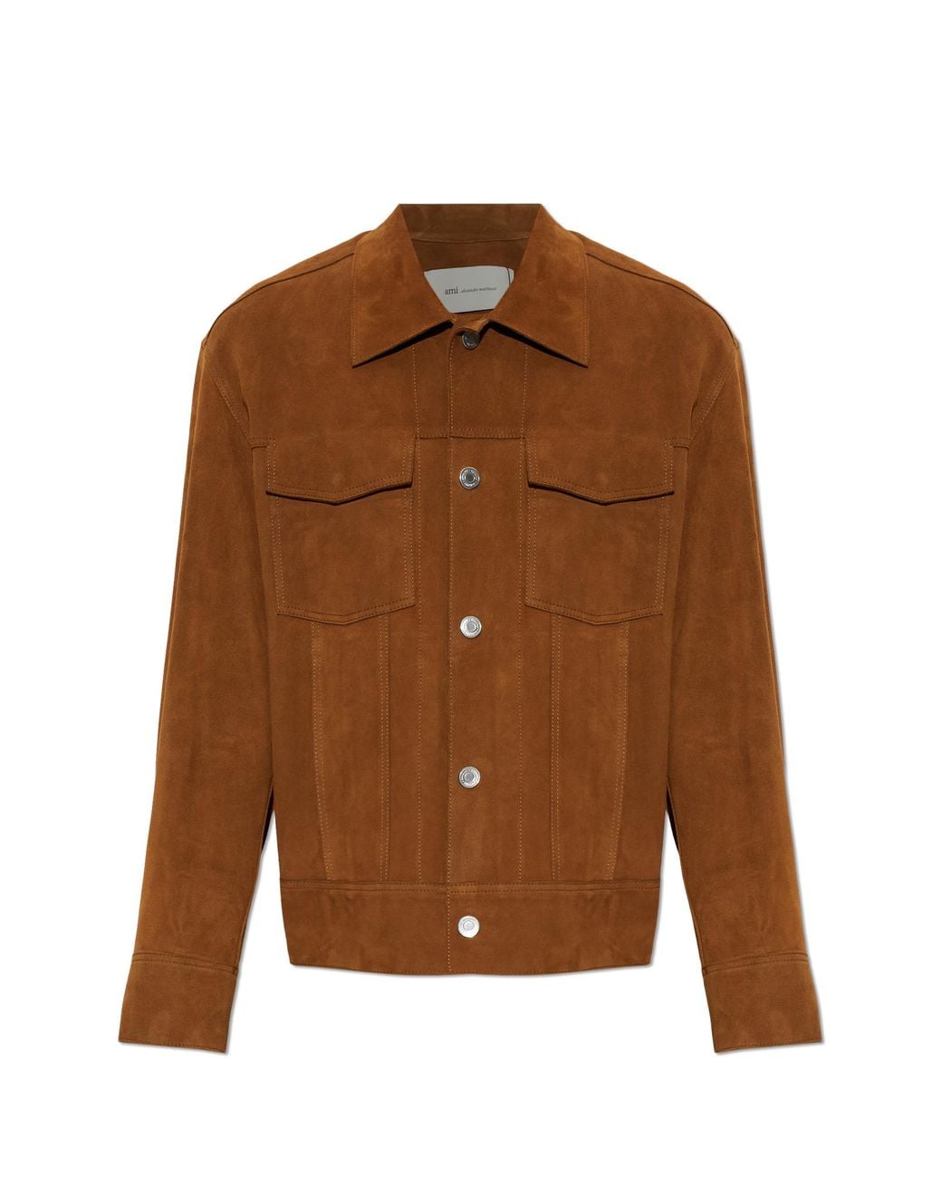 AMI Blue Suede Jacket With Embroidered Logo for men