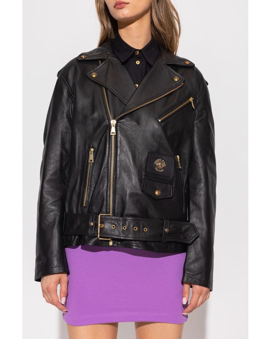 Versace Jeans Couture Leather Jacket in Black | Lyst