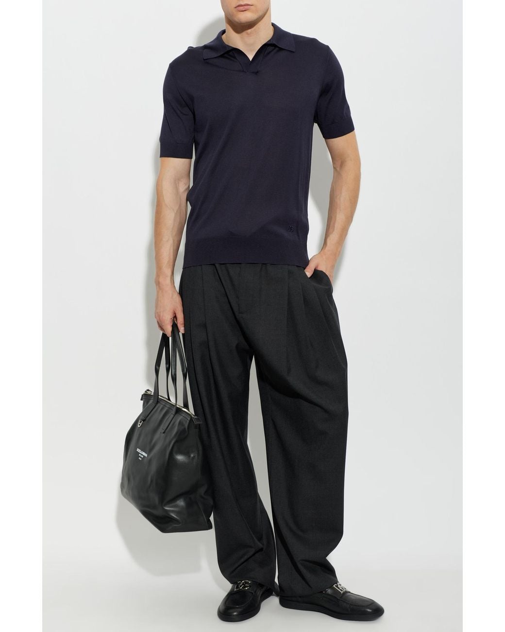 Dolce & Gabbana Blue Silk Polo With Embroidered Logo for men