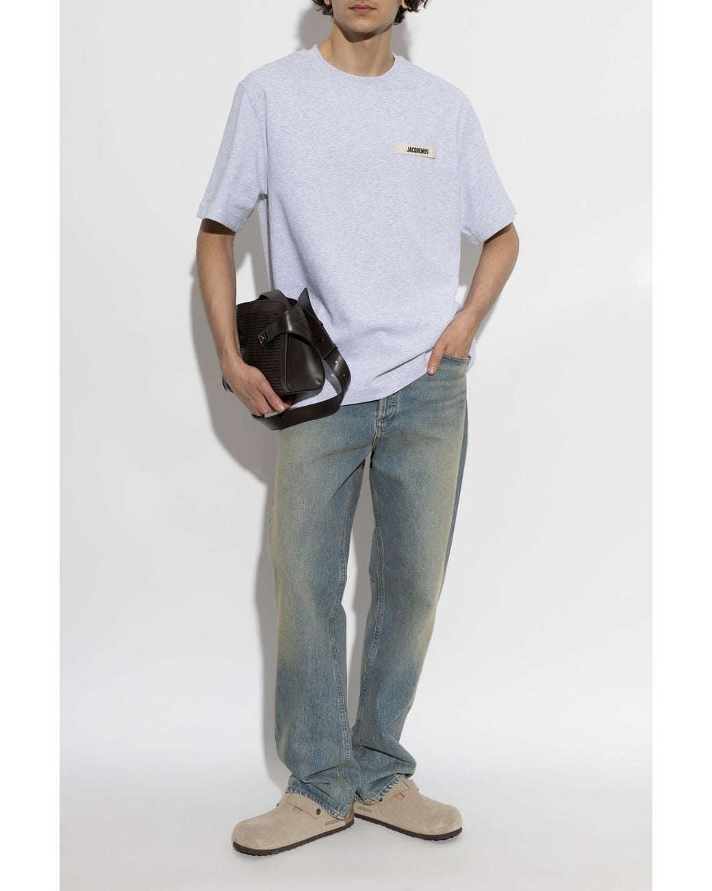 Jacquemus Gray T-Shirt With Logo Patch for men