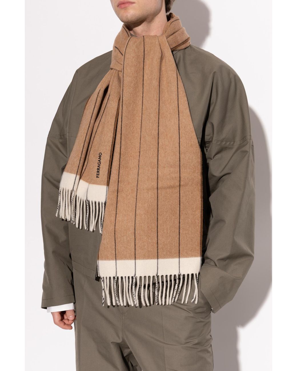 Ferragamo Natural Scarf With Fringes for men