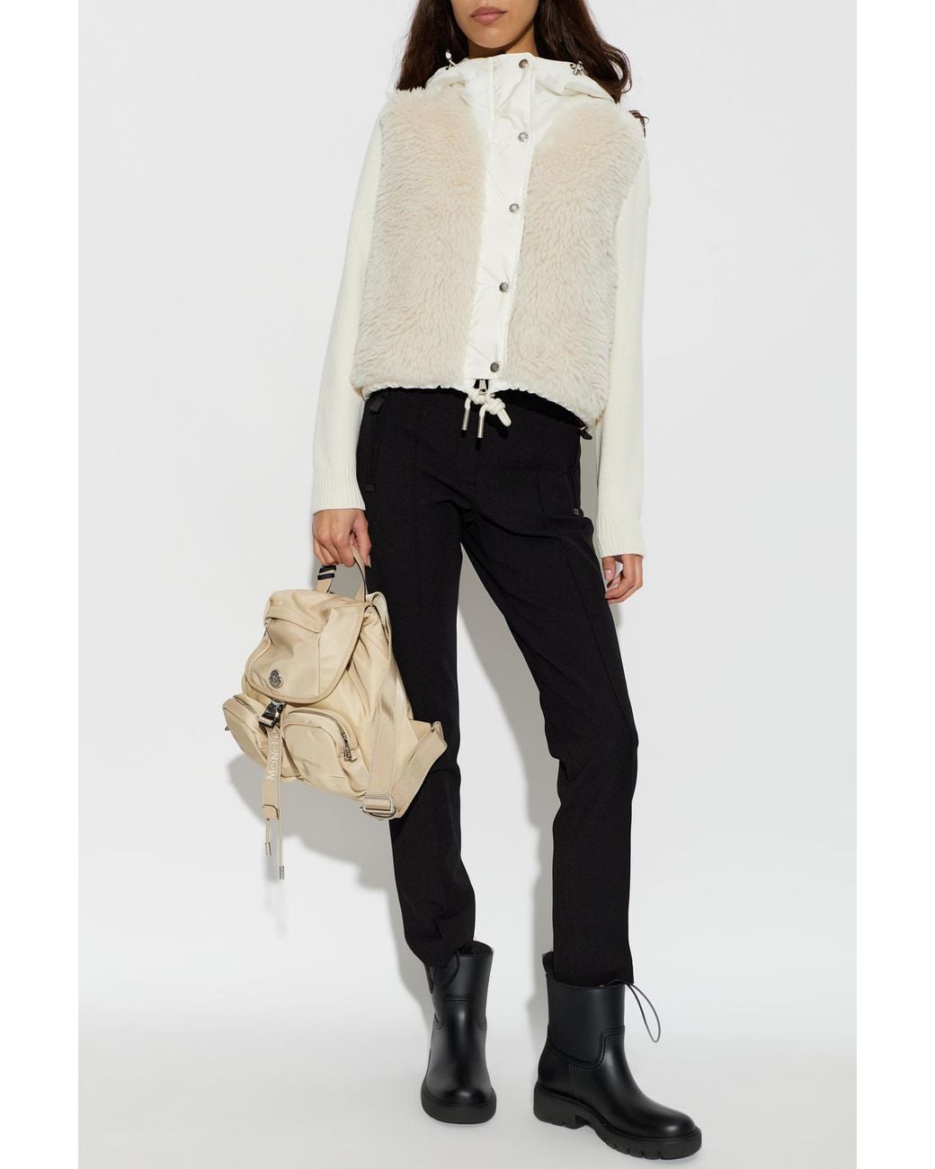 Moncler Natural Cardigan With Quilted Front