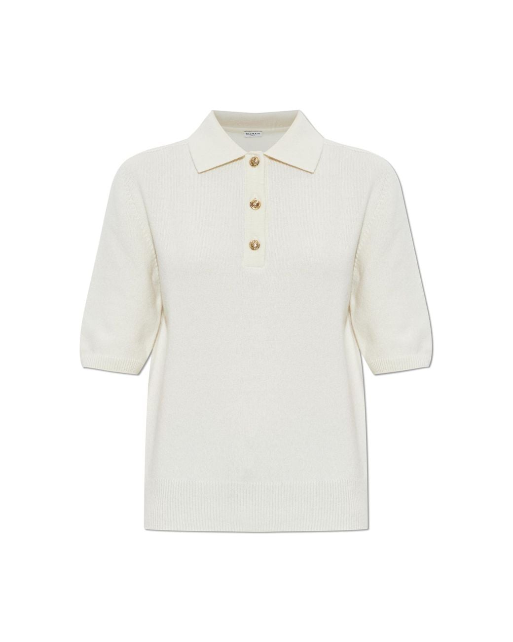 Balmain White Wool Polo Shirt With Short Sleeves