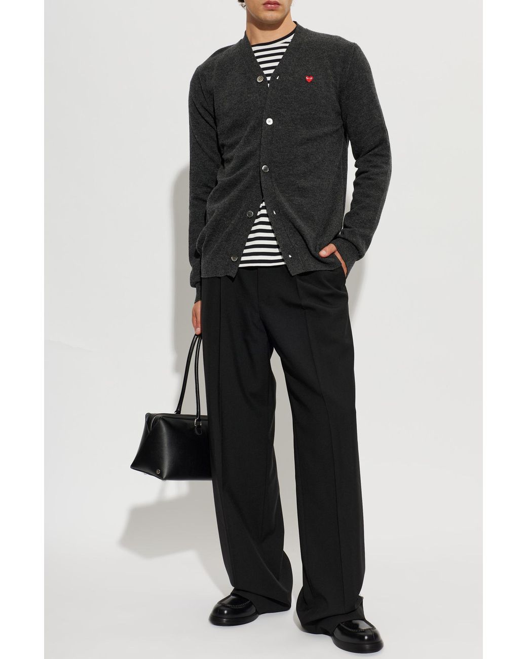 COMME DES GARÇONS PLAY Black Wool Cardigan With Logo Patch for men