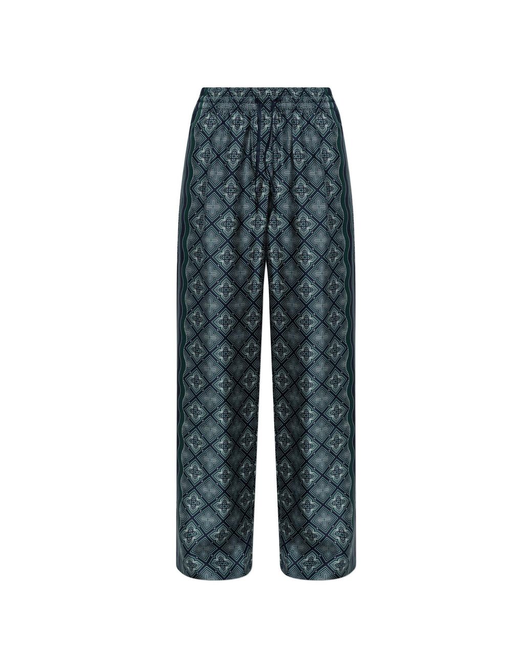Casablanca Blue Silk Monogram Wide-Leg Pants