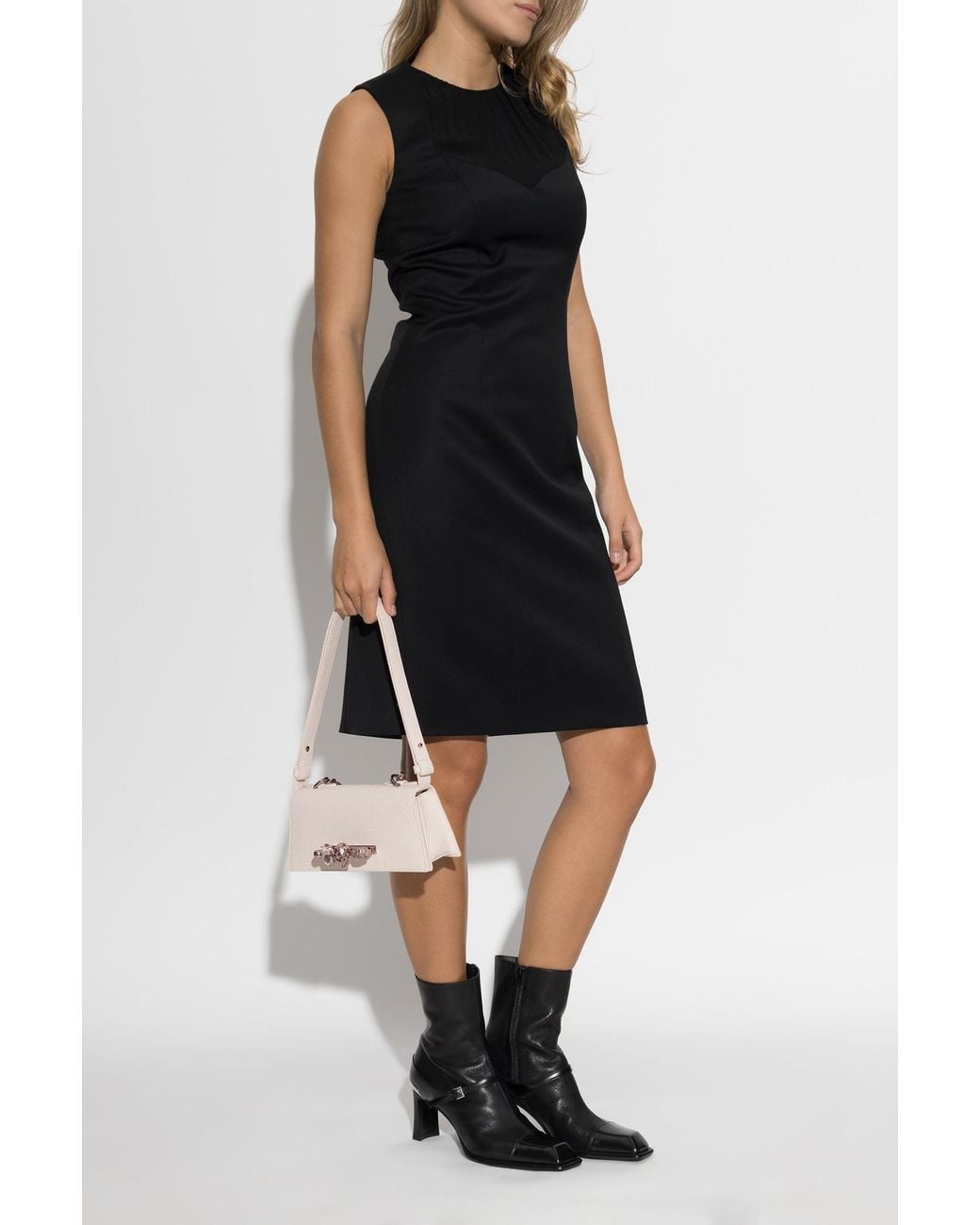 McQueen Black Fitted Silk Dress