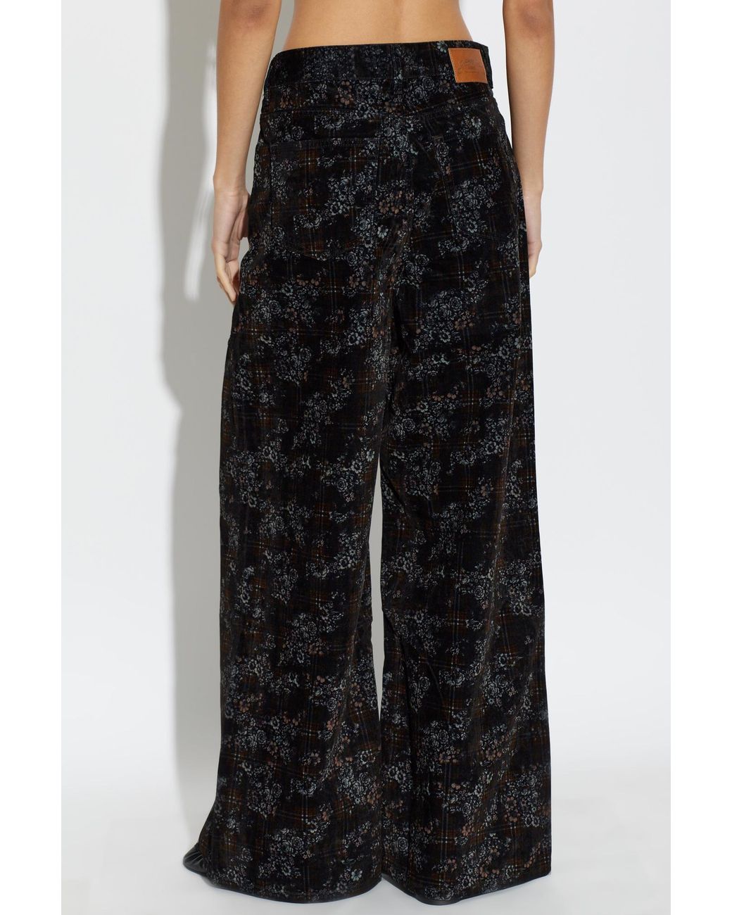 Ganni Black Velvet Floral-Patterned Trousers