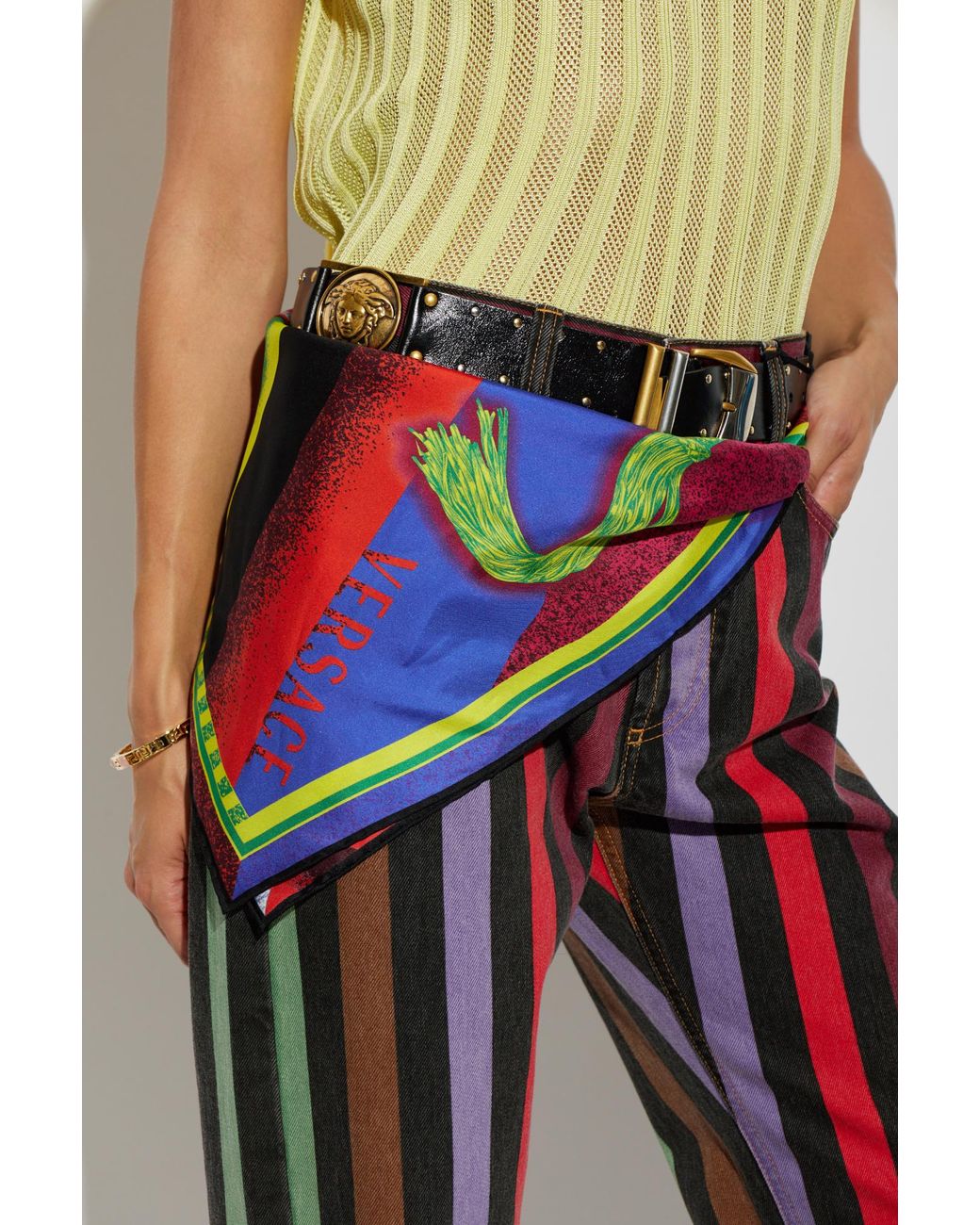 Versace Red Silk Scarf With "Formula 6 Print"