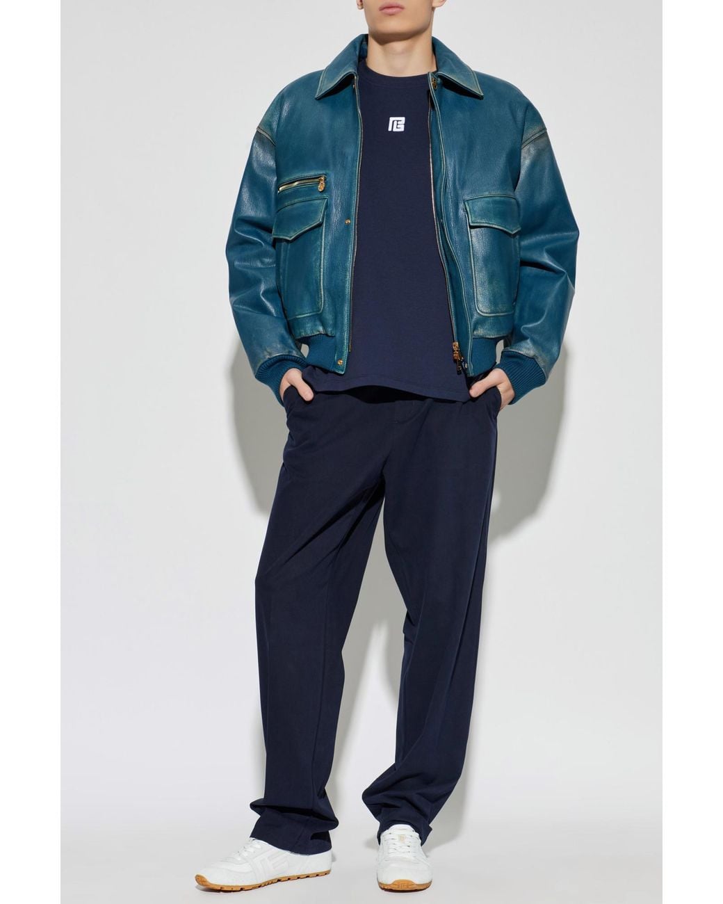 Balmain Blue T-Shirt With Embroidered Logo for men