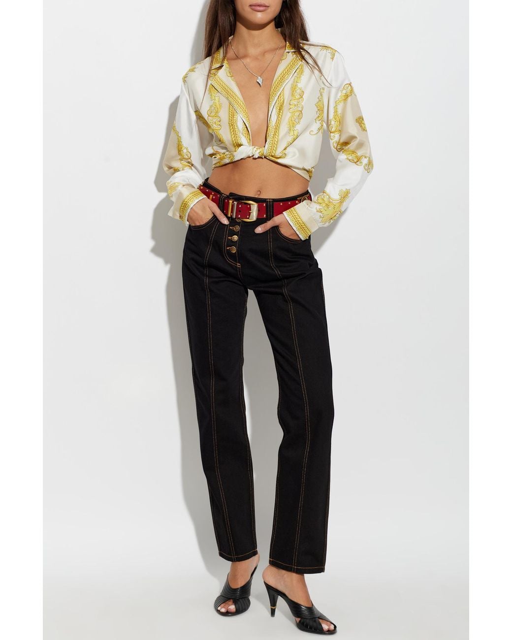 Versace Metallic Silk Shirt With Asymmetric Cut