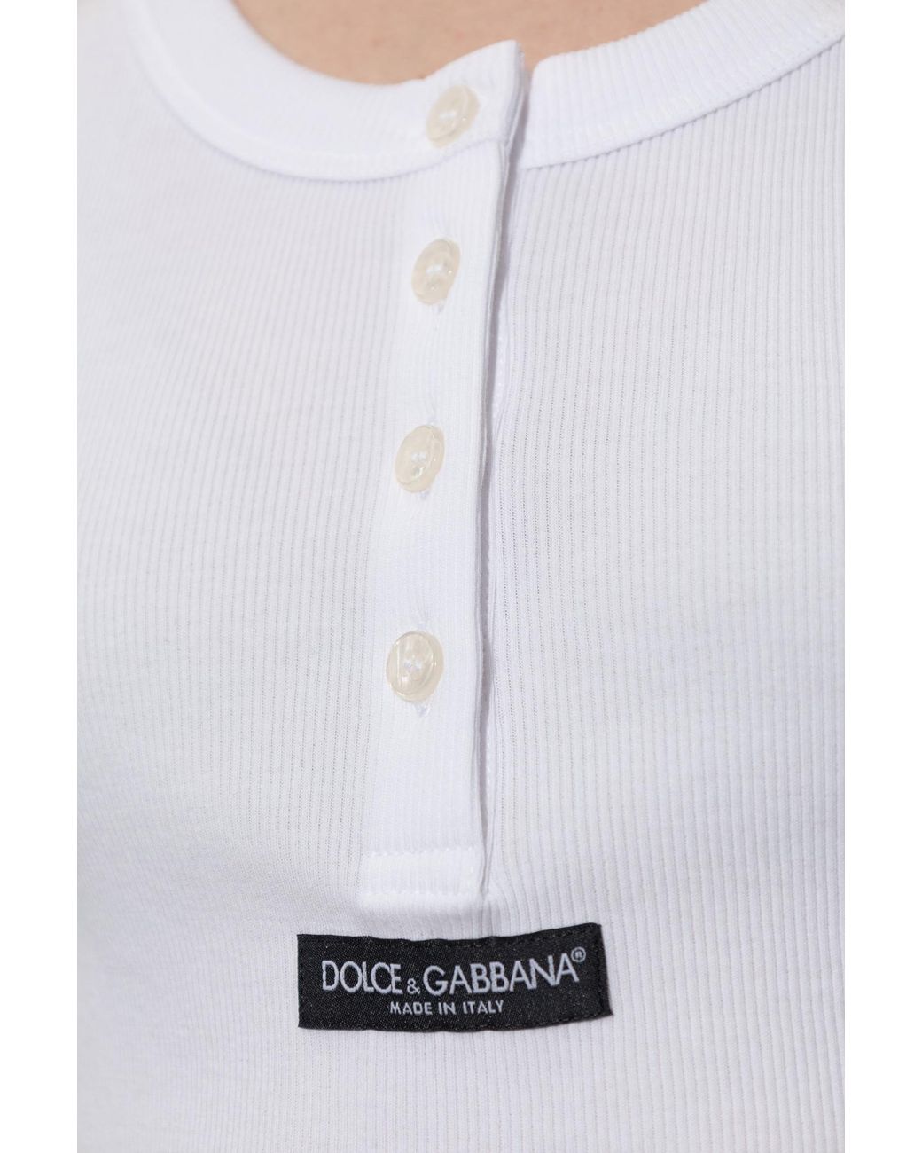 Dolce & Gabbana White Short Top With Logo Patch
