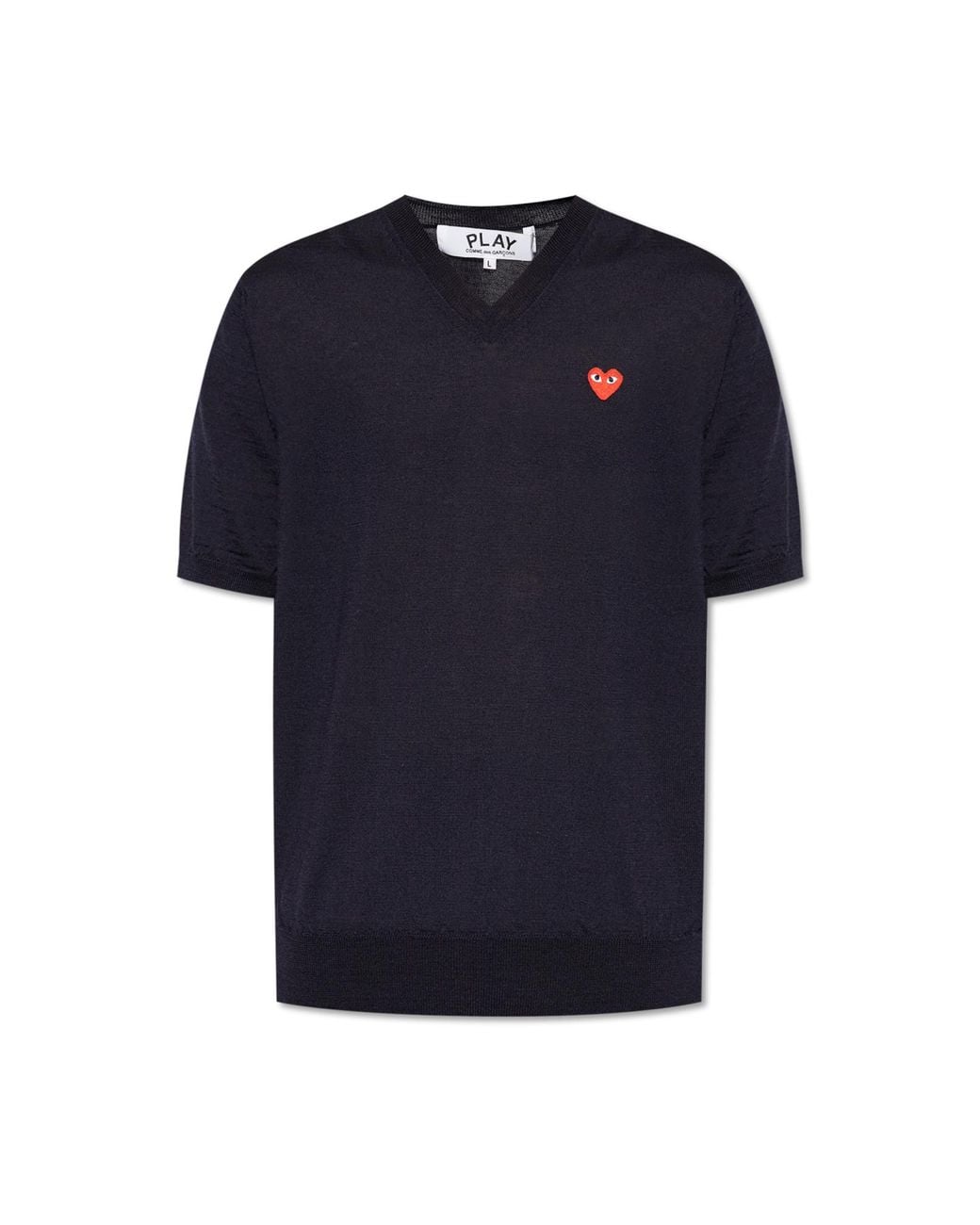 COMME DES GARÇONS PLAY Blue Iconic Heart Logo V-Neck Sweater for men