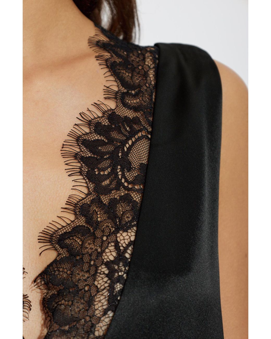 Ganni Black Satin Dress With Lace Inserts