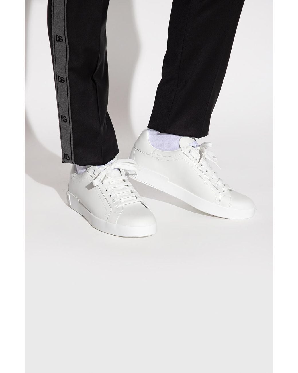 Dolce & Gabbana White 'Portofino' Leather Sneakers for men