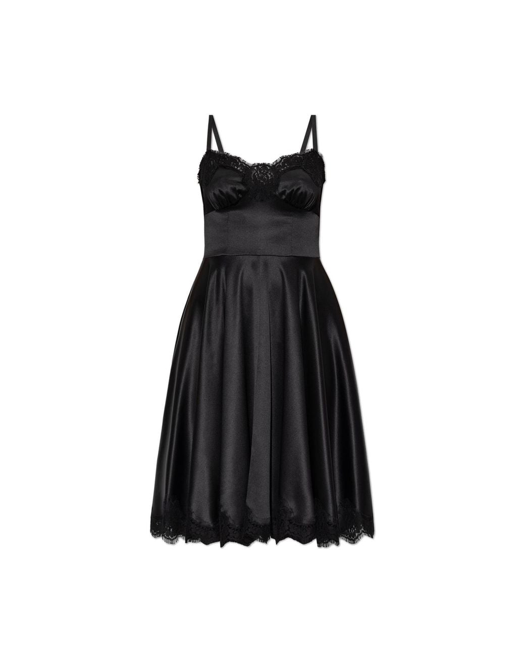 Dolce & Gabbana Black Silk Dress With Lace Accents