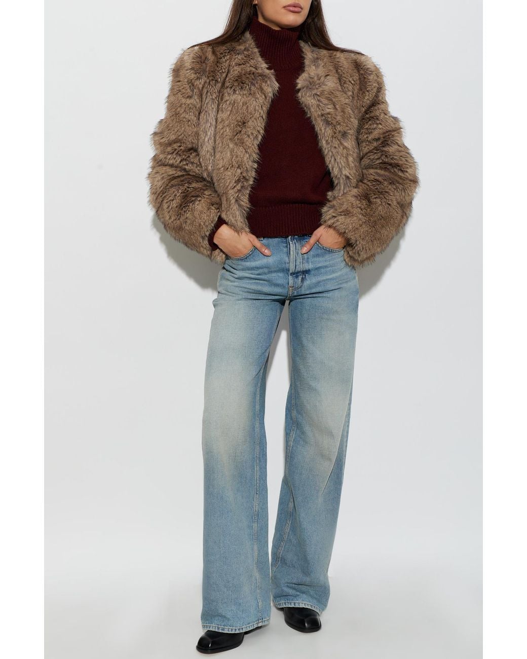 Stand Studio Brown 'Sadie Cropped' Faux Fur Jacket