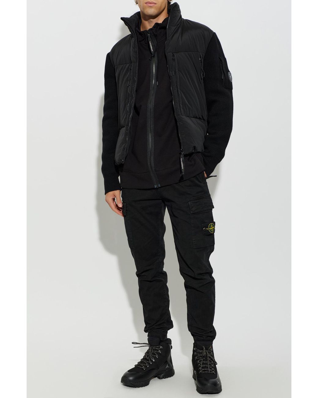 C P Company Black Quilted-Front Cardigan for men