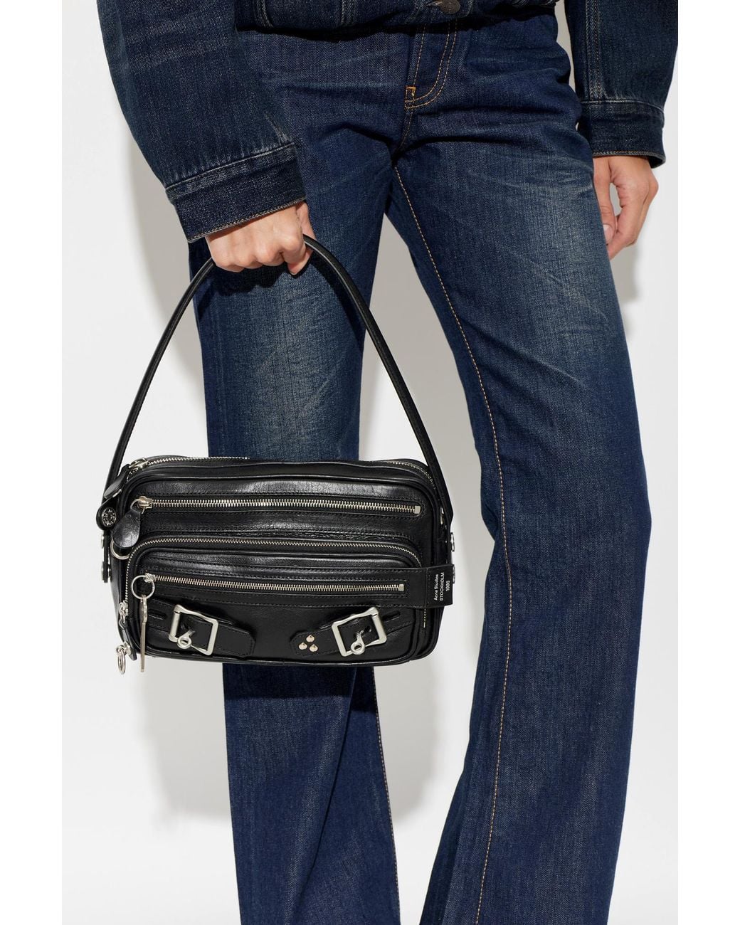 Acne Black Leather Bag With 'Vintage' Effect