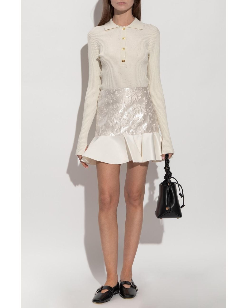 Ganni White Floral Motif Skirt