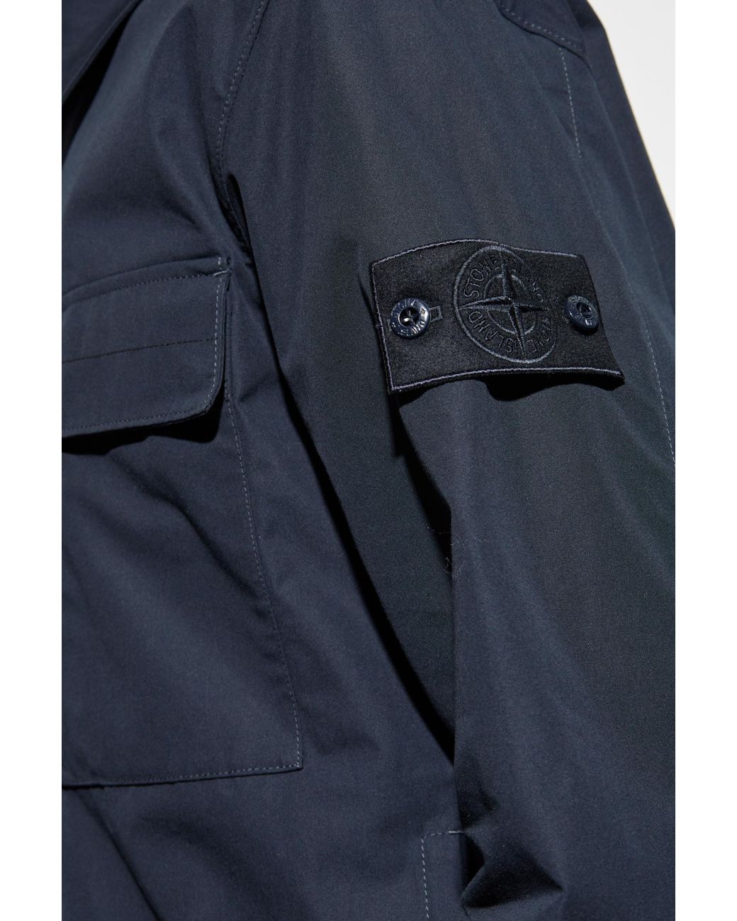 Stone Island Blue Cotton Jacket With Logo Patch for men