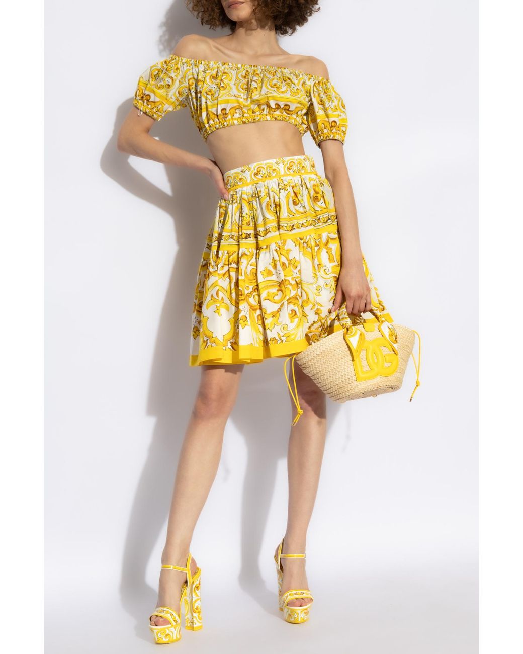 ワンピース DOLCE  GABBANA Women Mid Skirts F6ALPTHI1BXHG3TN Yellow Majolica brocade midi skirt in yellow - Dolce Gabbana