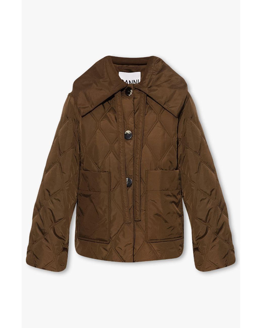 Ganni Quilted Jacket in Brown Lyst