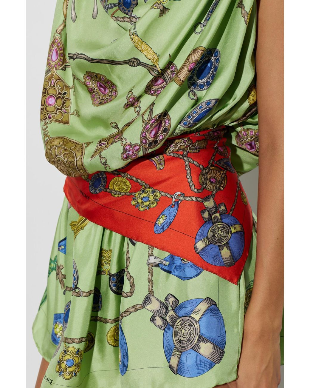 Versace Red Silk Scarf With "Broken Jewels" Print