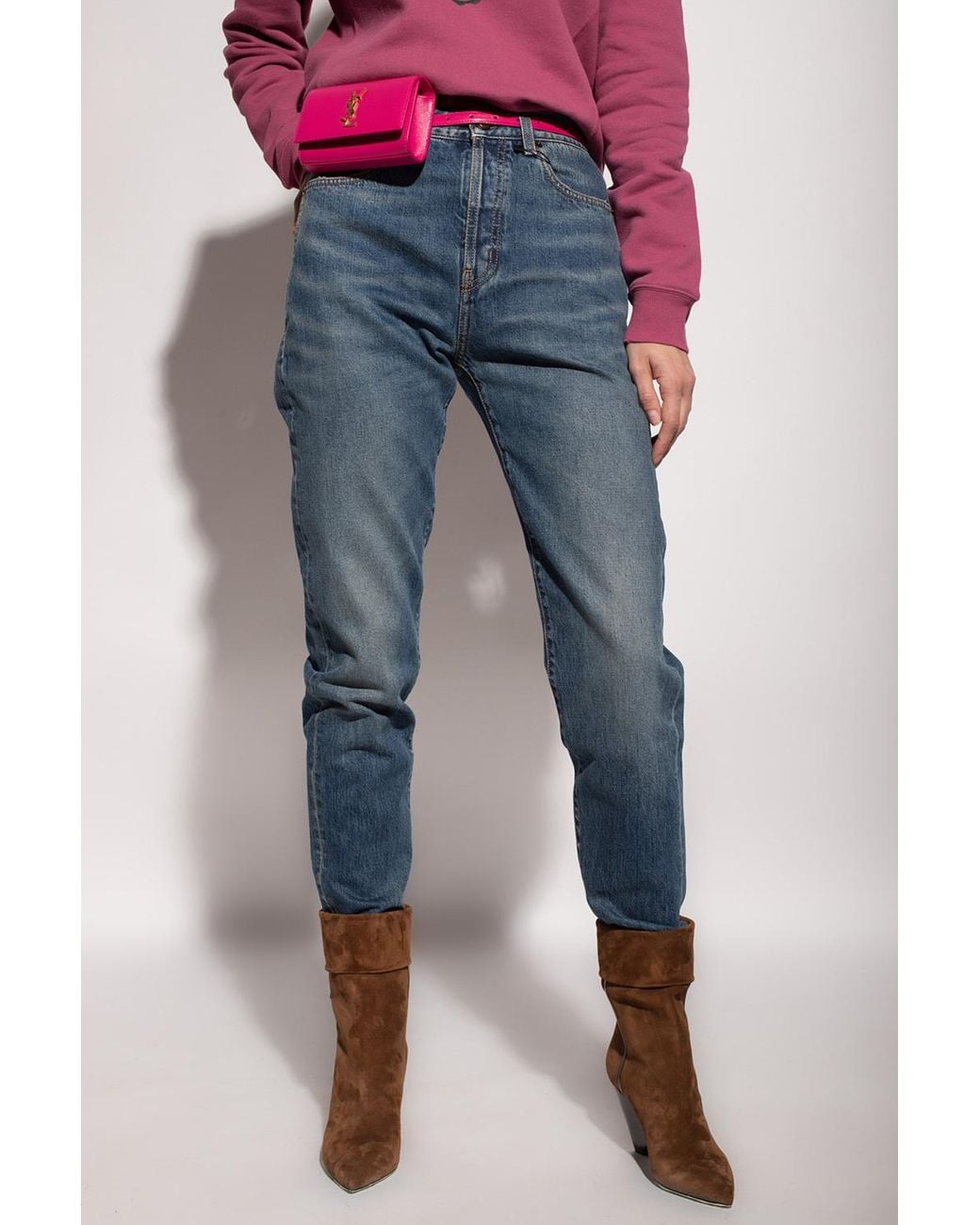 Denum Blue Color Code Saint Laurent Distressed Jeans in Blue | Lyst