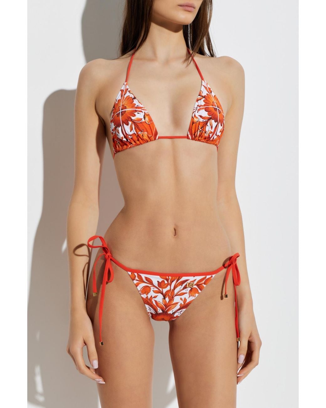 Dolce & Gabbana Red Two-Piece Swimsuit With 'Majolica' Print