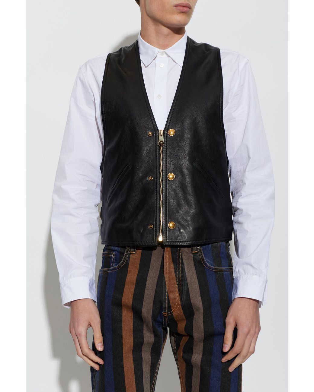 Versace Black Leather Vest for men