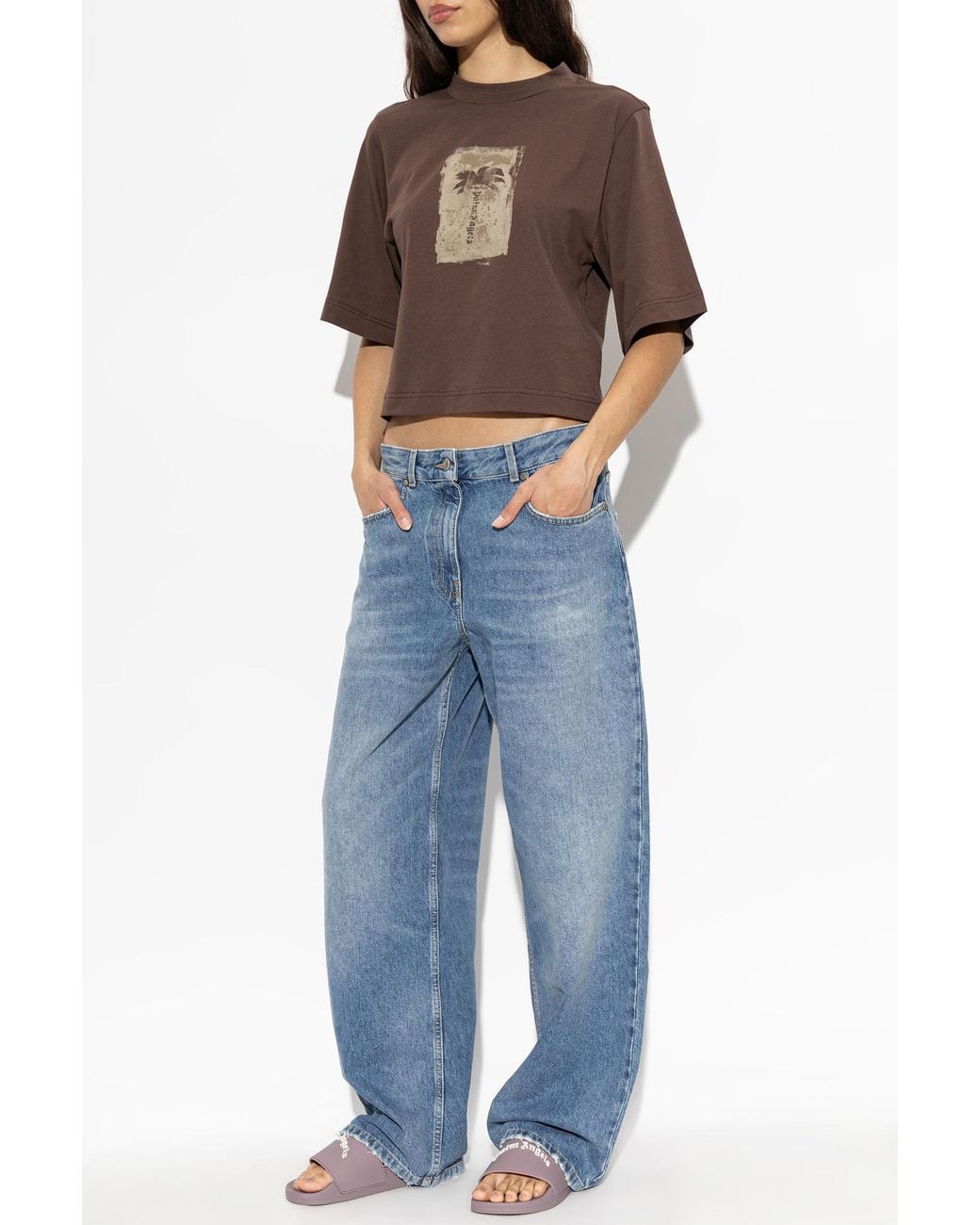 Palm Angels Brown Printed Cotton T-Shirt