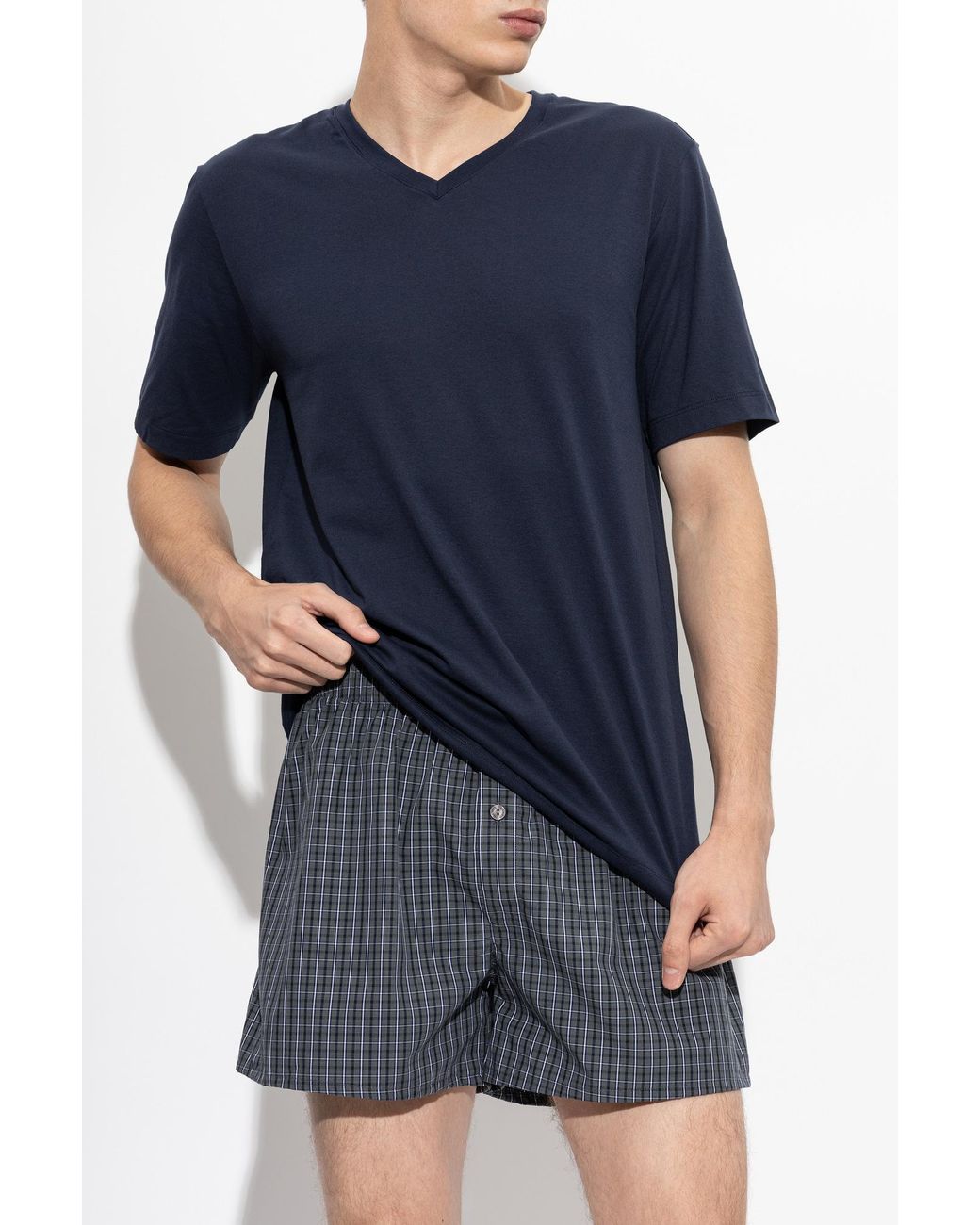 Hanro Blue Underwear T-Shirt With V-Neck for men