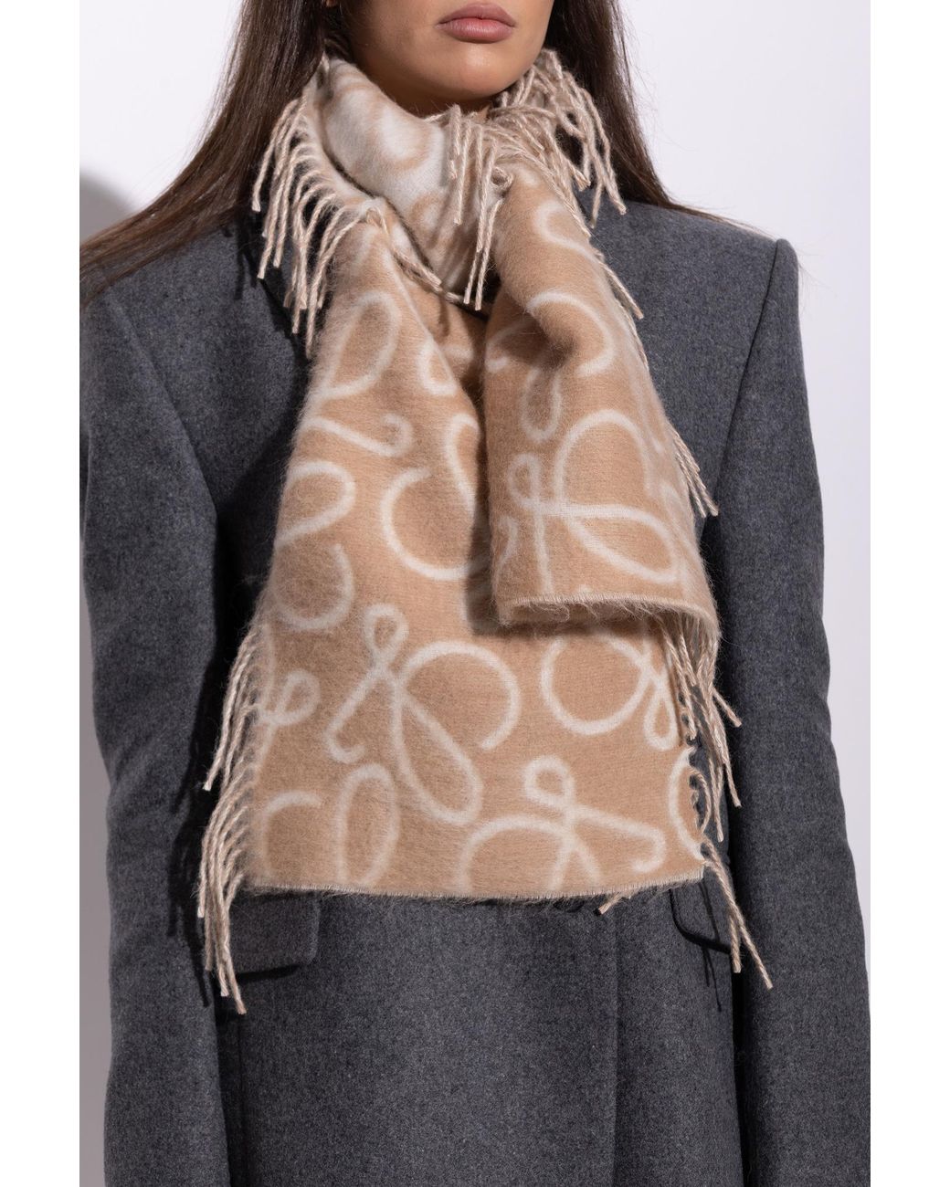 Loewe Natural Wool Scarf With Logo