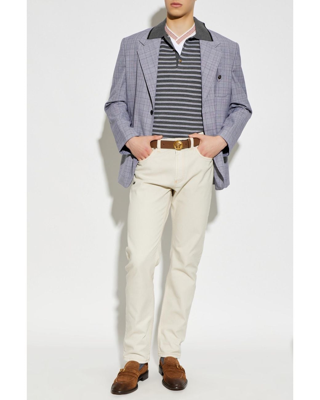 Versace Gray Striped Pattern Polo for men