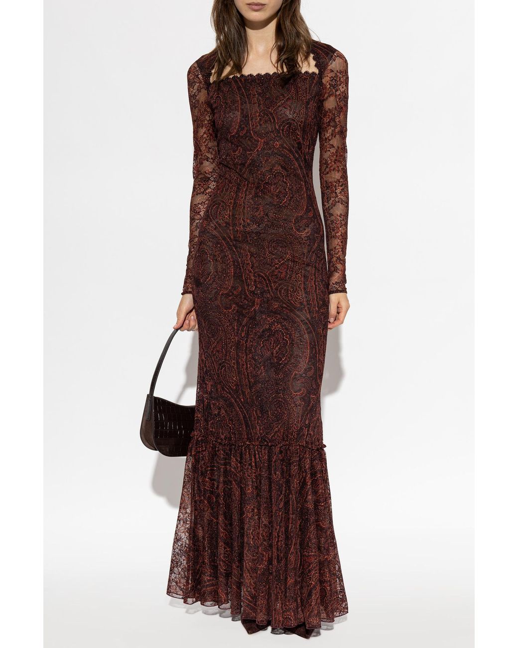Etro Brown Long-Sleeved Lace Dress