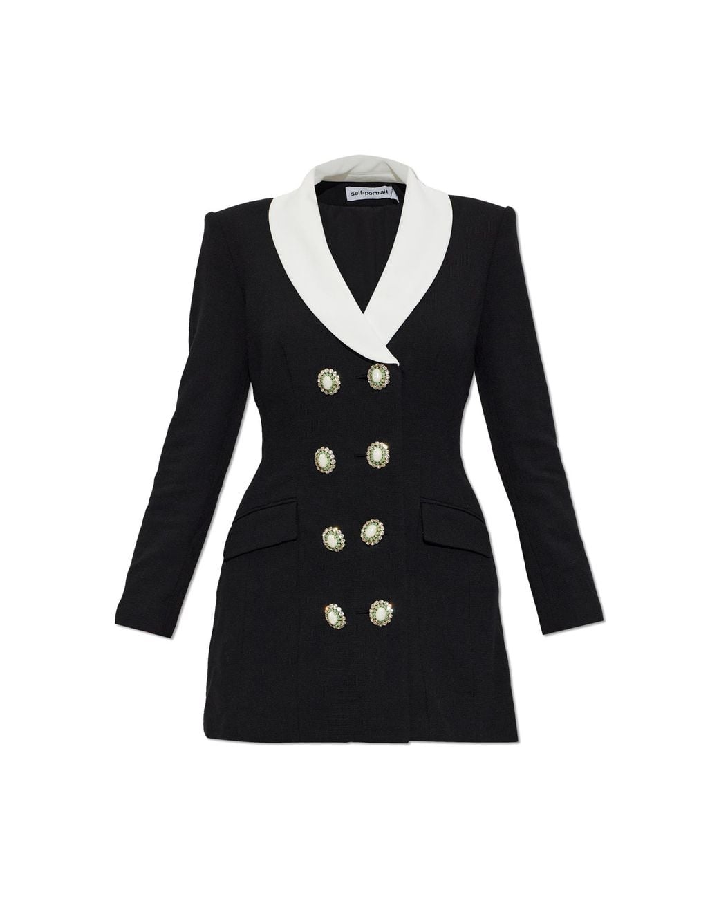 Self-Portrait Black Wool Dress With Decorative Buttons