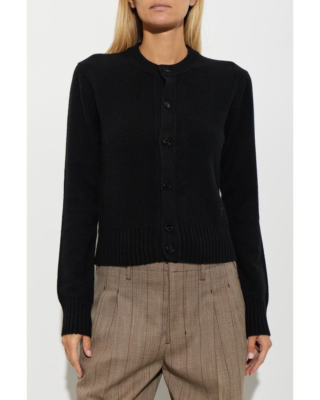 AMI Black Cashmere Cardigan With Embroidered Logo