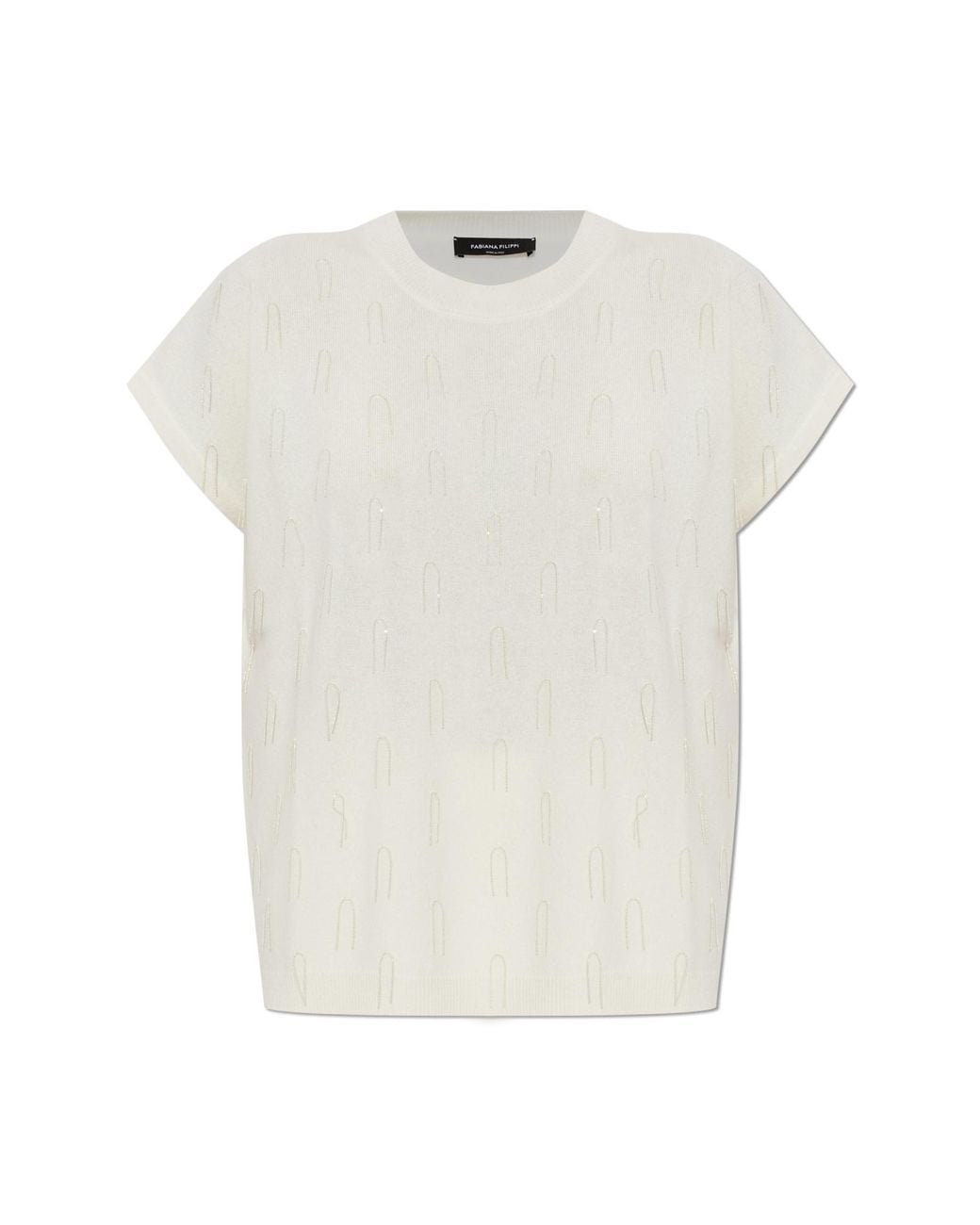 Fabiana Filippi White Wool Top With Shimmering Fringes