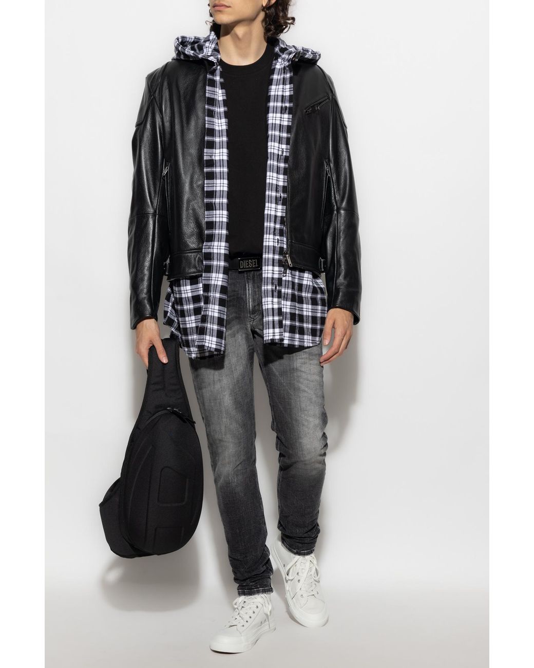 DIESEL 'L-Hein' Leather Jacket in Black for Men | Lyst