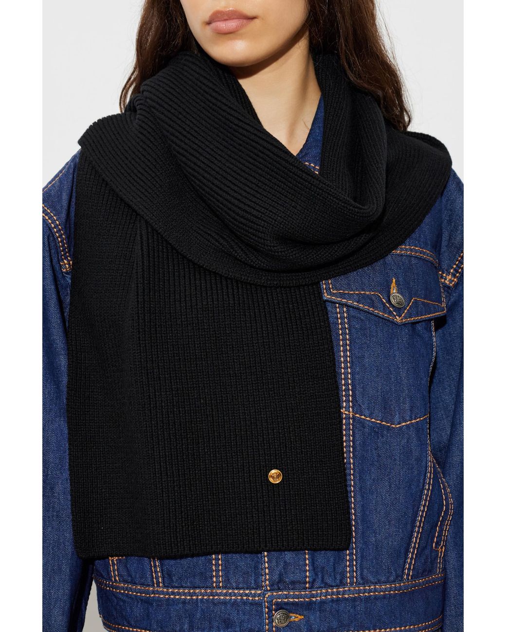 Versace Black Wool Scarf