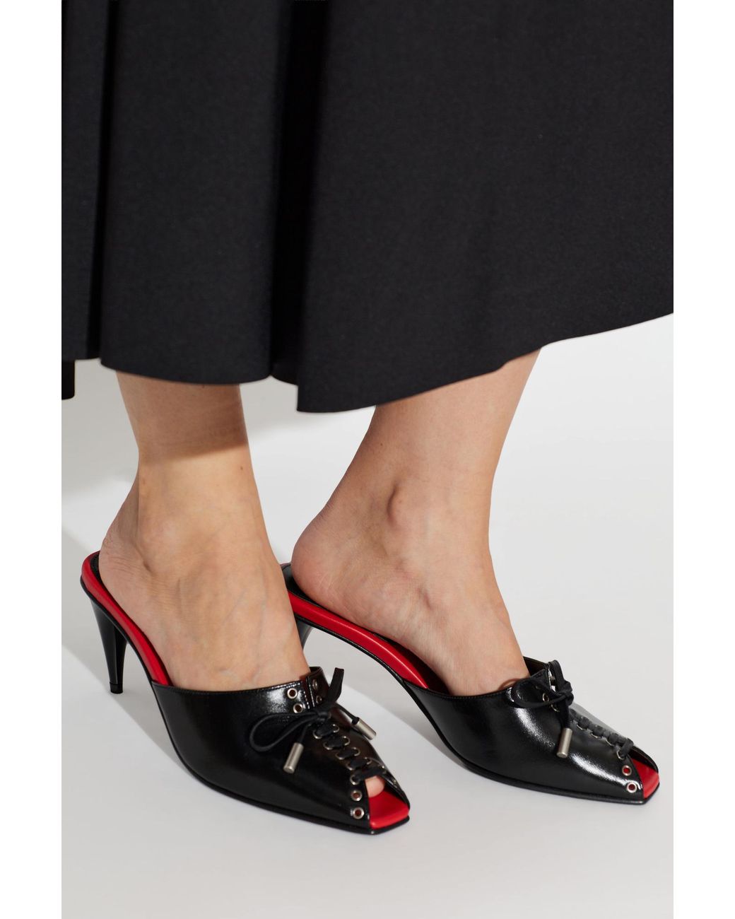 McQueen Black Leather Heeled Mules