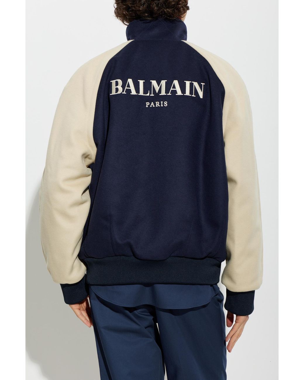 Balmain Blue Wool Bomber Jacket for men