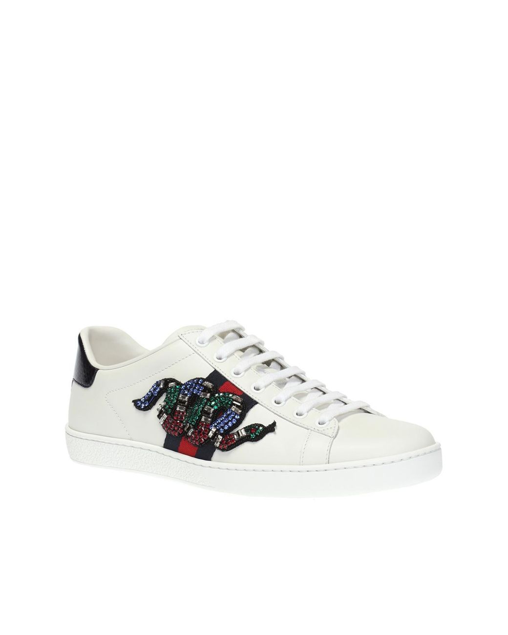 Gucci 'ace' Snake Motif Sneakers in White | Lyst