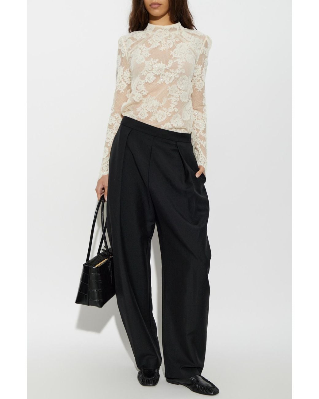 Self-Portrait White Lace Top With Shimmering Sequins