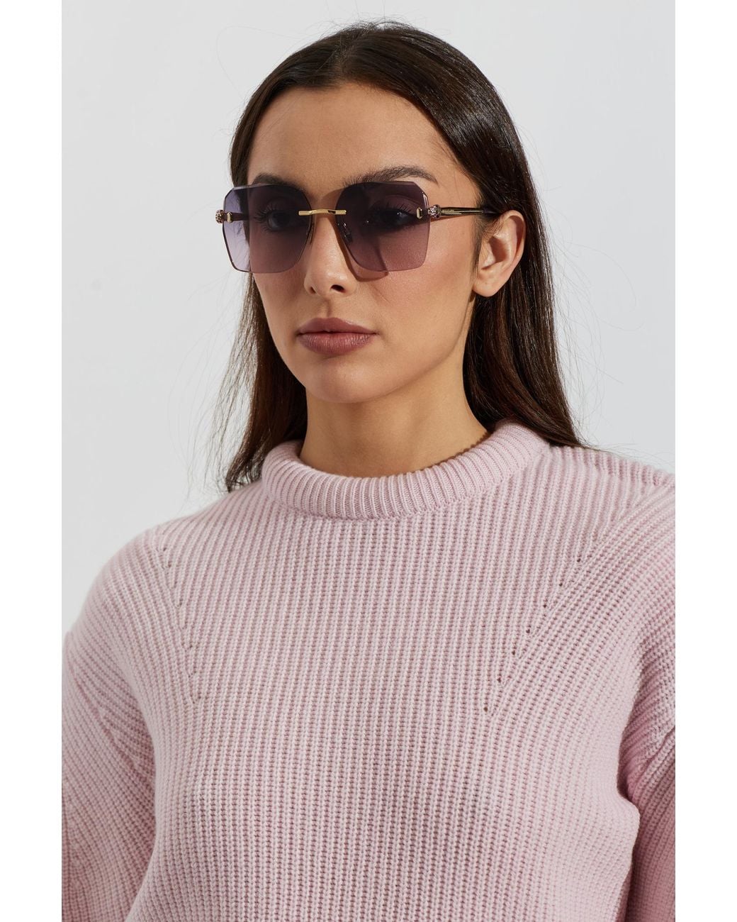 BVLGARI Purple Geometric Sunglasses