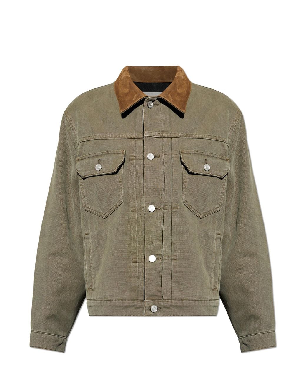 FRAME Green Jacket With Suede Collar for men